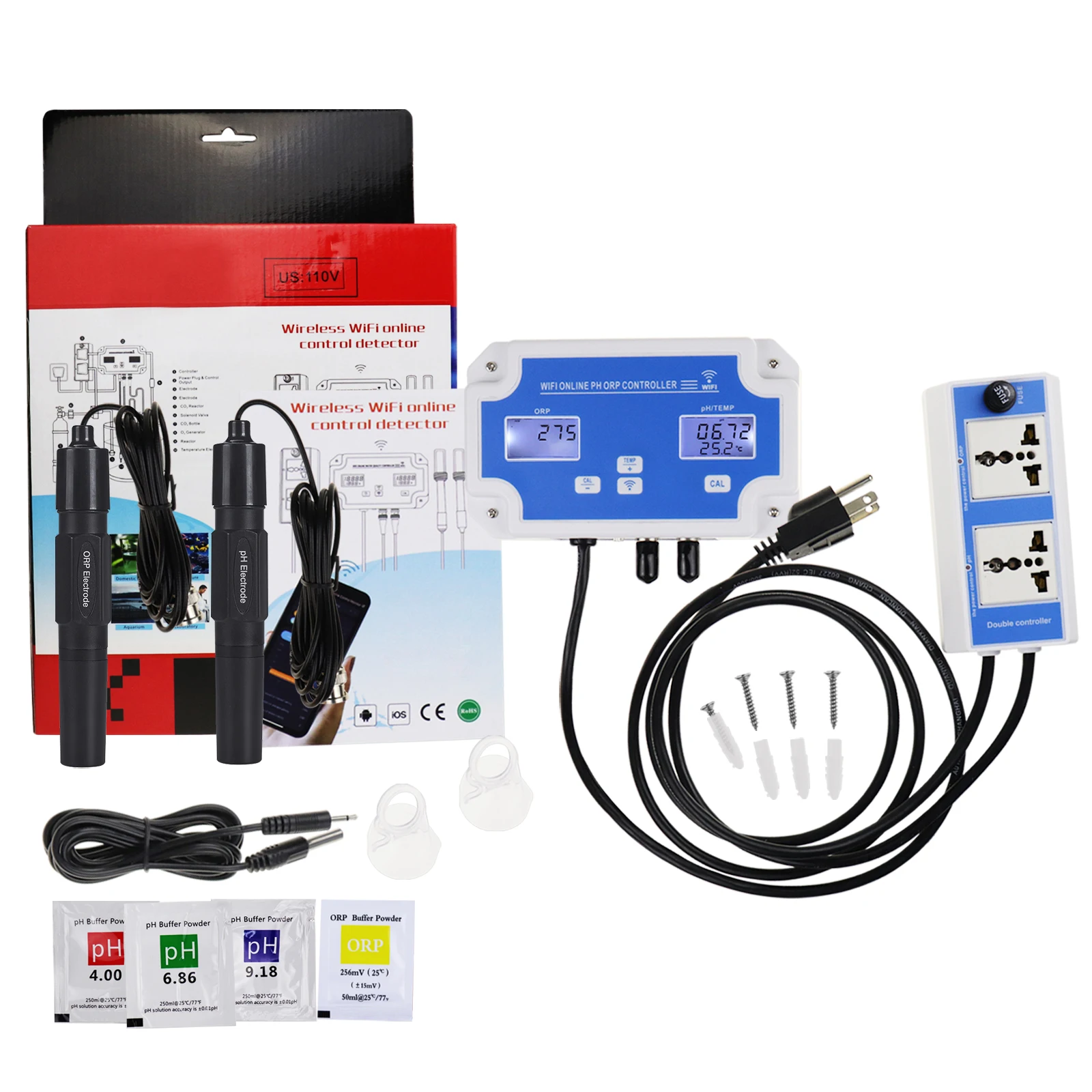 PH ORP Controller with Monitoring and Dosing Wireless App Remote Online Monitor Digital pH Meter Redox Temp Tester for Pool Pond