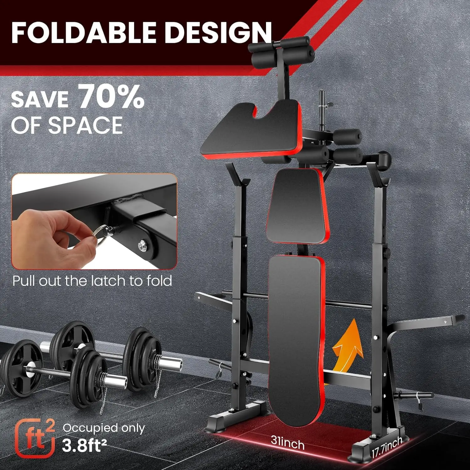 Set da banco 6 in 1 660lbs con Squat Rack, Set da panca con supporto per bilanciere, allenamento per l'allenamento della forza inclinato regolabile