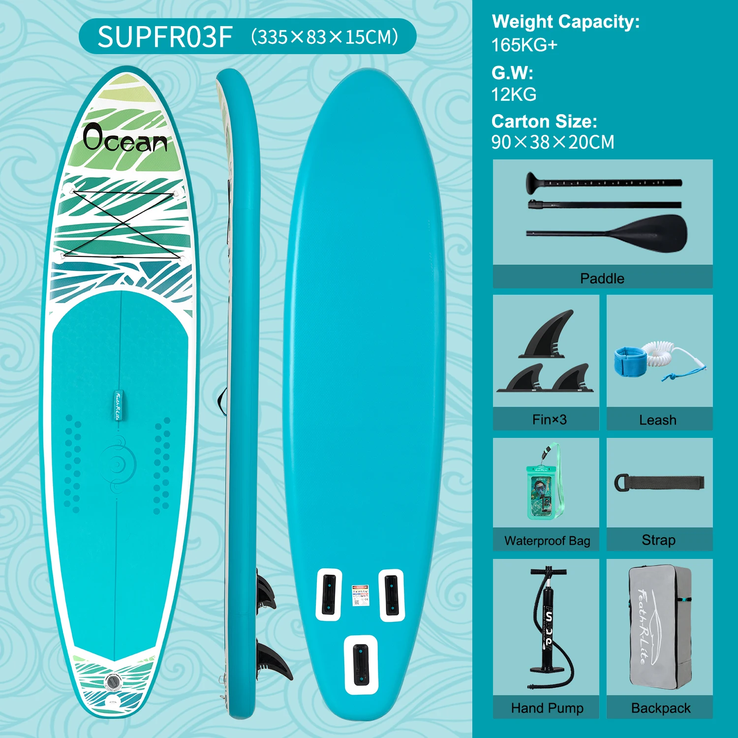 Funwater Stabiele Opblaasbare Paddleboard 335x83x15cm 165kg Antislip Waterdichte Surf- en Paddleboarduitrusting Inclusief voor Beginners