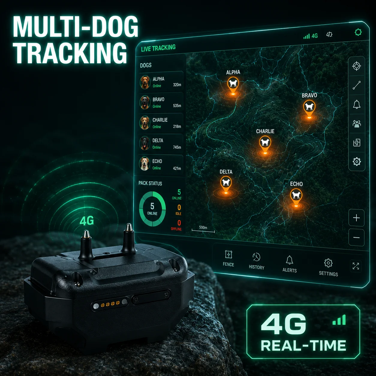 T12 4G GPS Hunting Dog Tracker Collar Real Time Pet GPS Locator Waterproof IP67 Long Battery Geo Fence LED Light Voice Finder