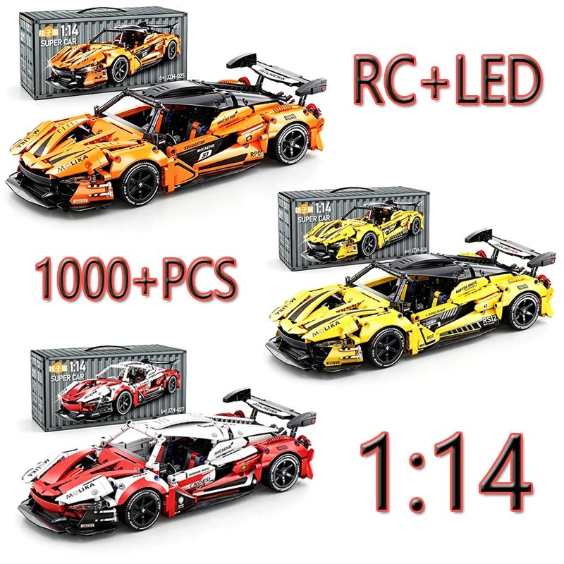 1000+PCS RC Technology LED Racing Car Building Blocks Set - DIY Red Yellow Orange Technic Model Creative Puzzle Toy for Ages 10+