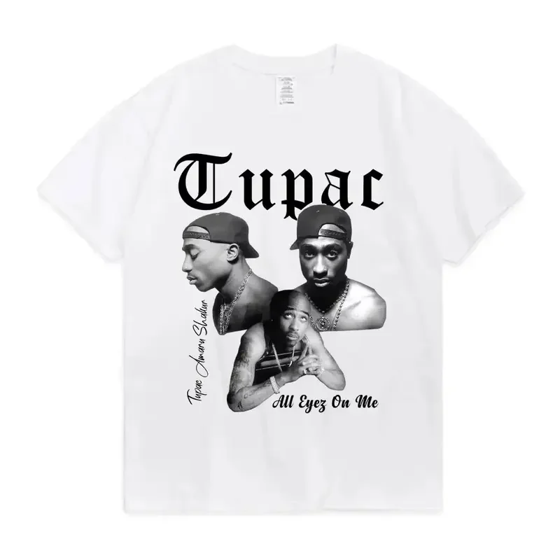 Tupac Shakur 2Pac All Eyez On Me Graphic T-Shirt, 100% Cotton Vintage Hip Hop Rap Portrait Print Tee, Unisex O Neck Short Sleeve Streetwear Casual Summer Tops