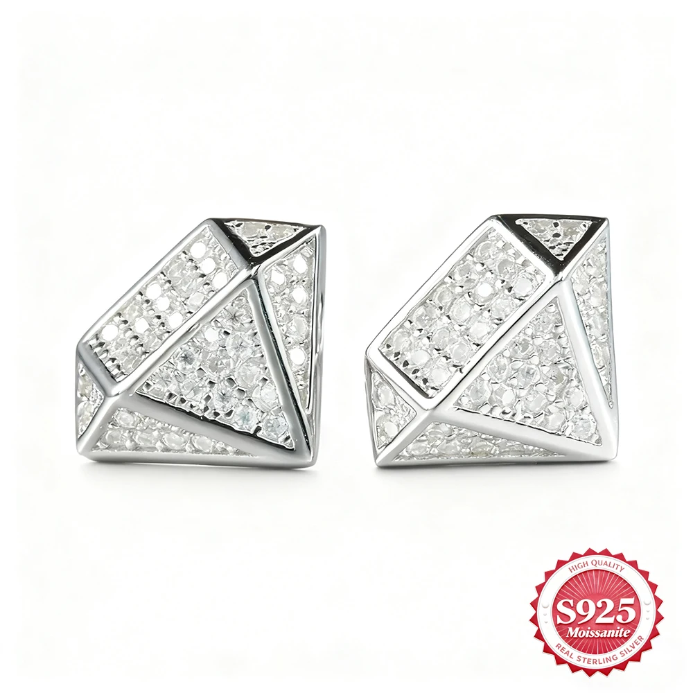 

10mm S925 Silver Hip Hop Moissanite Stud Earring Synthetic Diamond Shape Fashion Trend Exaggerated Men Women Jewelry Party Gifts