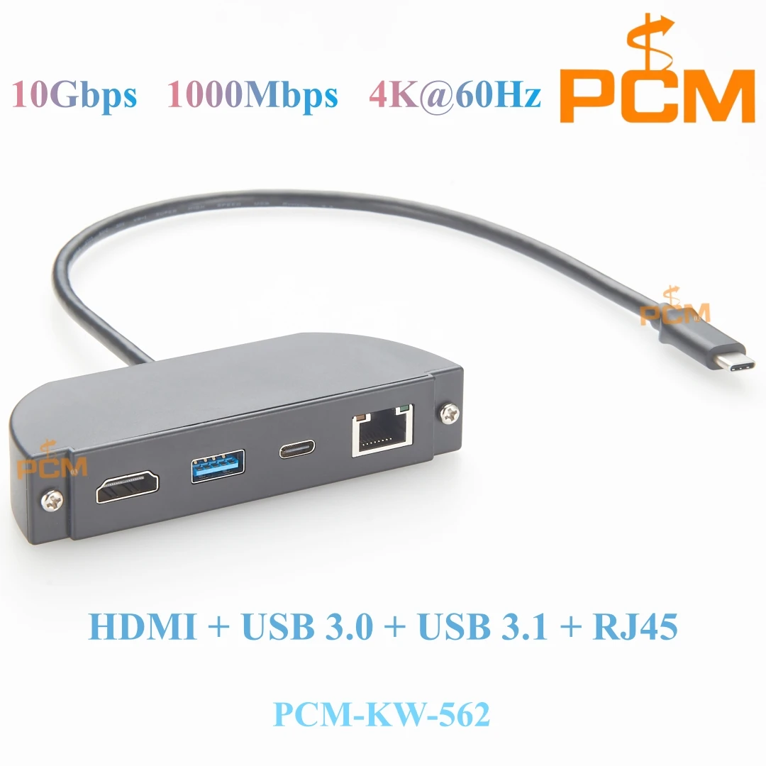USB C Hub Dock 4in1 Type C to 4K@60Hz HD USB 3.0 A Type-C RJ45 10Gbps 1000Mbps Port Panel Adapter Fast Charge for MacBook Laptop