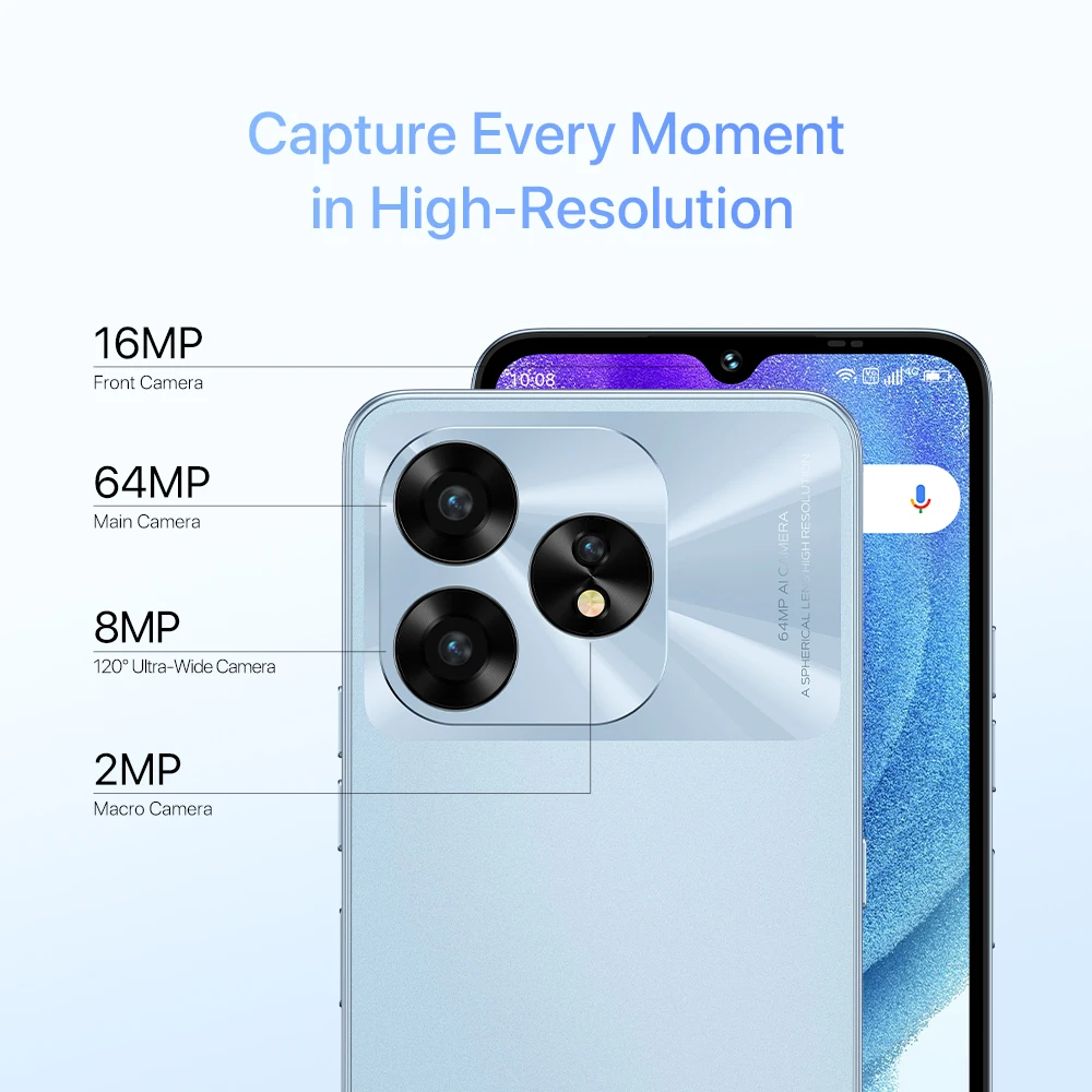 UMIDIGI A15T الهاتف الذكي أندرويد 13 MTK Helio G95 ثماني النواة NFC 8 + 8GB 128GB 64MP 6.7 ''HD + 5000mAh بطارية 18W Hotkey 4G ثنائي الشريحة