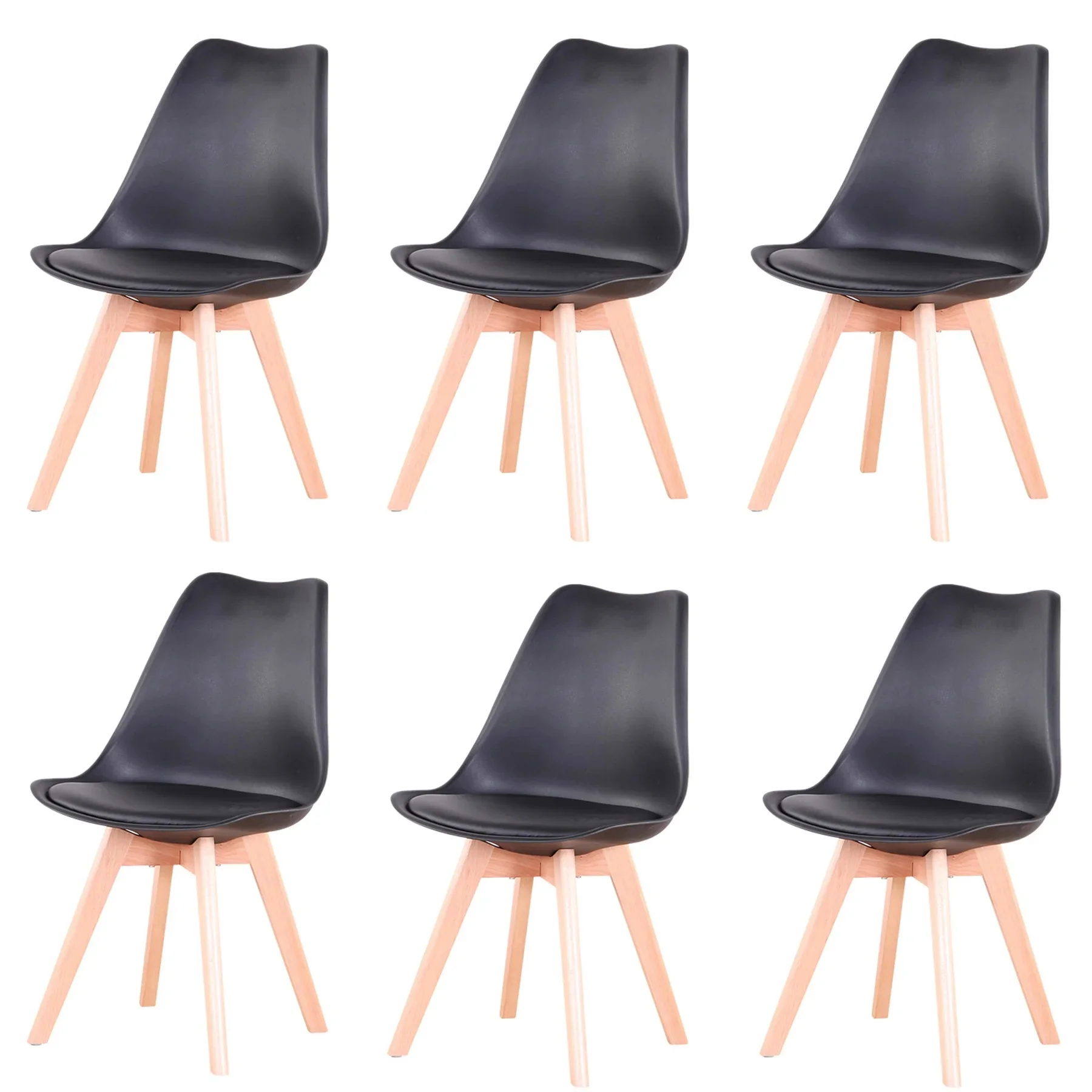 Set van 4/6 Scandinavische middeleeuwse eetkamerstoelen PU-gewatteerde zitting Beukenhouten poten Bureaustoelen voor eetkamer Slaapkamer Balkon Restaurant - afbeelding 2