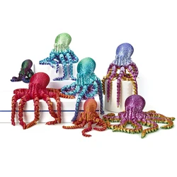 Colorful 3D printed octopus with movable joints, shapeable, perfect desktop ornament, great for Christmas Halloween Thanksgiving