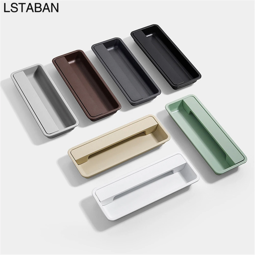 สแควร์โมเดิร์นเลื่อนประตูตู้ลิ้นชักดึงที่มองไม่เห็นปกปิดตู้เสื้อผ้าลิ้นชักตู้ครัวซ่อนลูกบิด