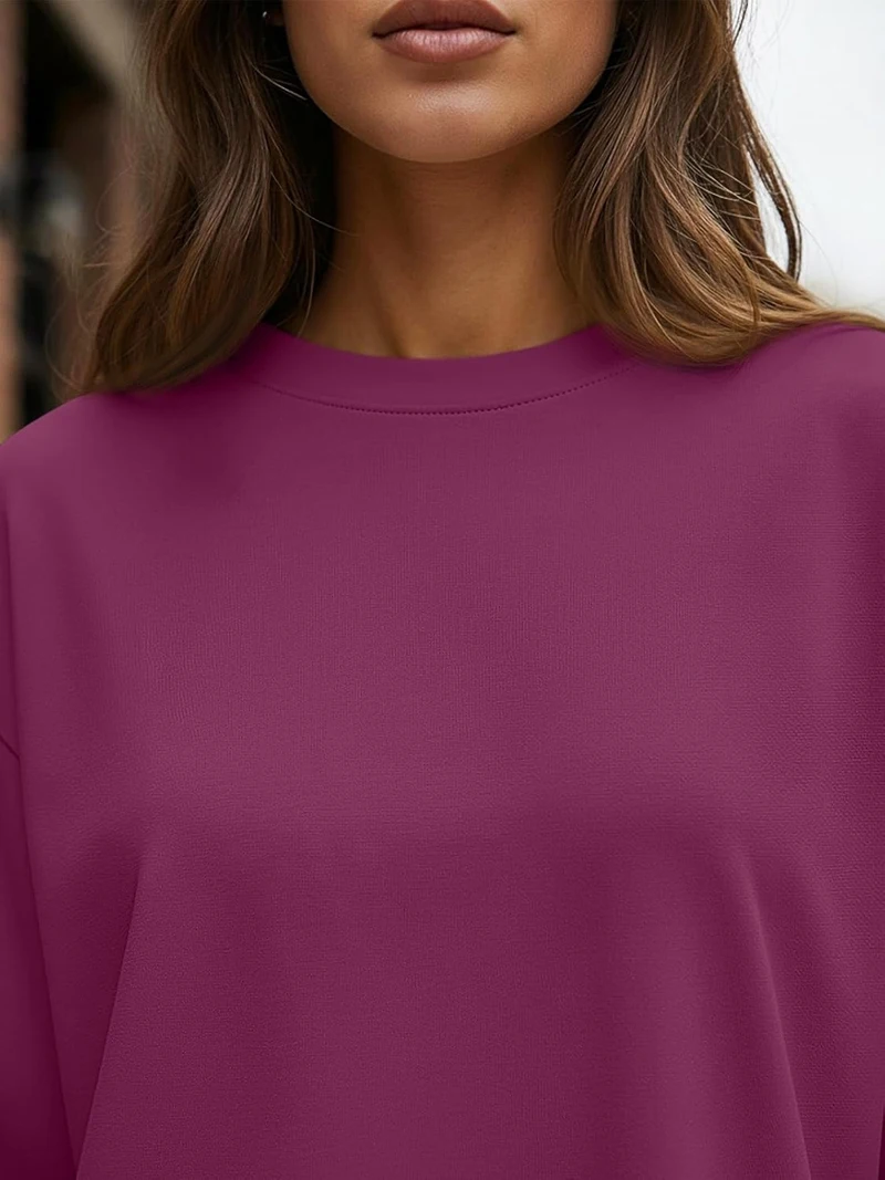 تي شيرت نسائي عصري بأكمام طويلة كبير الحجم موديل 2025 تي شيرت أساسي برقبة دائرية ملابس خريفية غير رسمية للتمرين