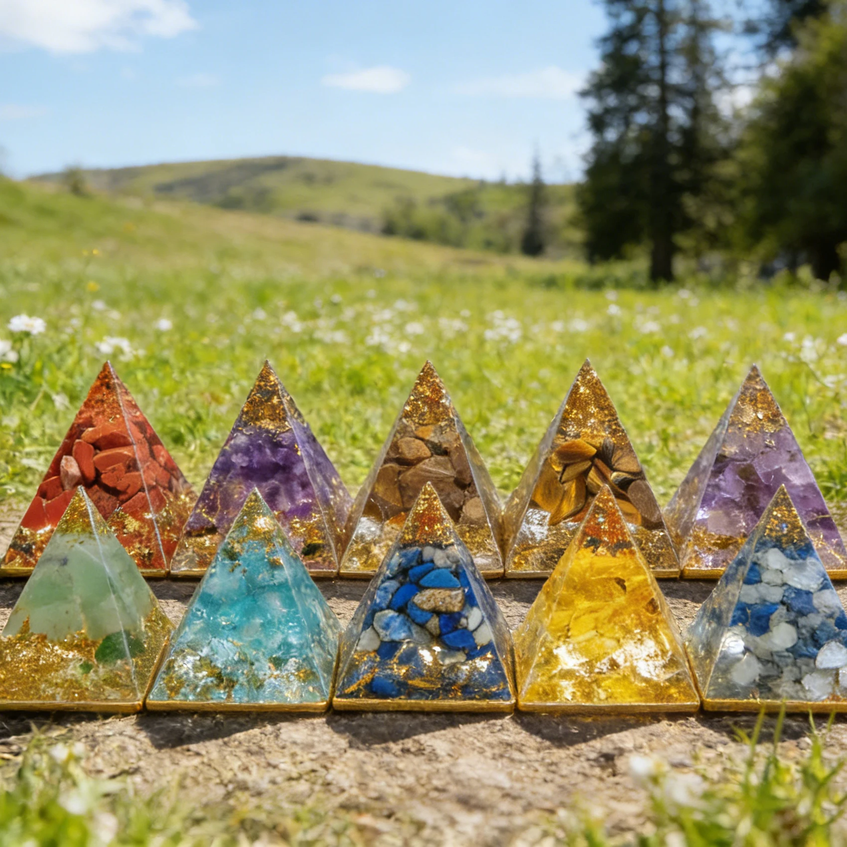 3cm Resin Pyramid Set of 12  Natural Stone  High Quality  Reiki Chakra Balancing  Energy Amplifier Home Feng Shui Stone
