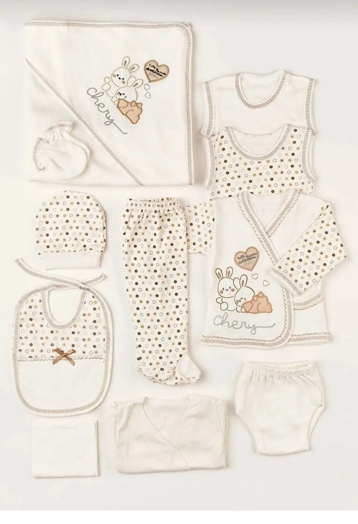 

11 Pcs Rabbit Embroidered Brown Hospital Outfit Newborn Underwear Set Baby Mom Boy Girl Boy Outfit Unisex New Model Good Quality