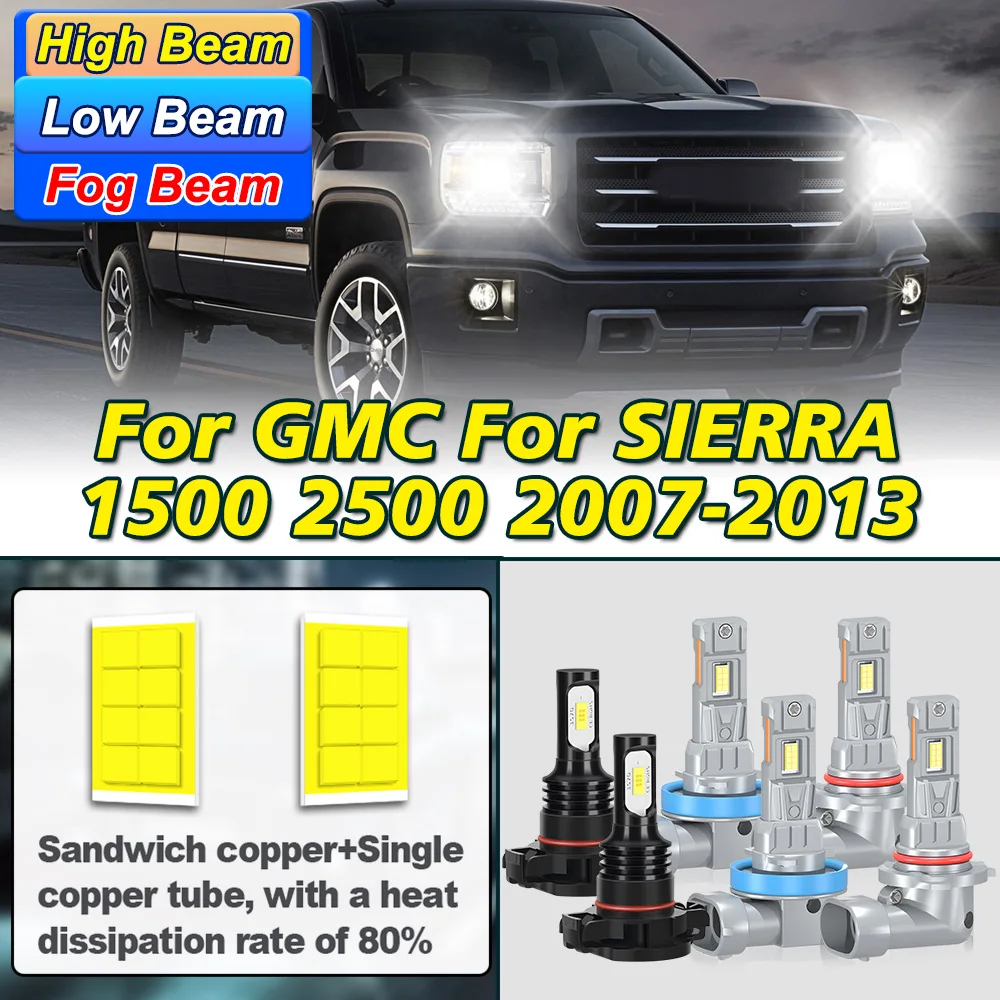 

4/6 шт. для GMC для SIERRA 1500 2500 2007-2013 светодиодные фары 9005 H11 дальнего ближнего света 5202 противотуманные фары 28000LM 3570 CSP чип Plug&Play