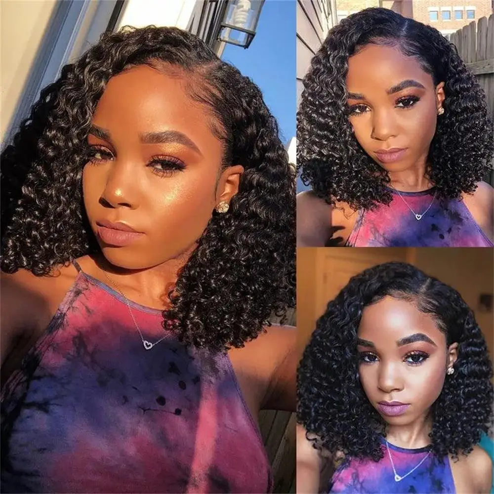 

Curly Water Brazilian Short Bob Human Hair 13x1 Lace Frontal Wig Deep Wave 13x4 Transparent Lace Front Wig Human Hair For Women