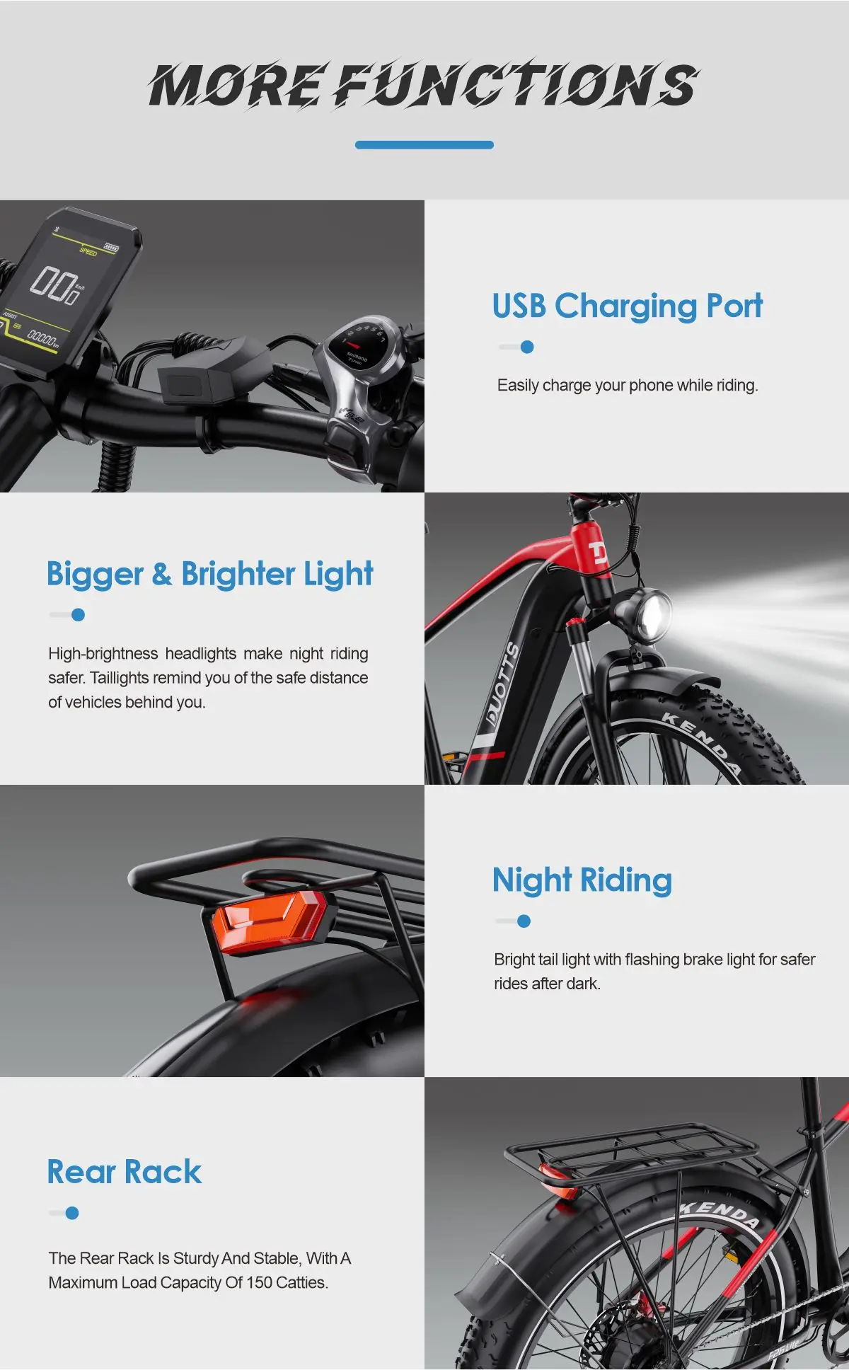 Duotts F26 Lite Elektrofahrrad 48V18Ah Lithium-Akku Bürstenloser Motor E-Bike Doppelte Hydraulische Bremse Elektrofahrrad – Detail 9