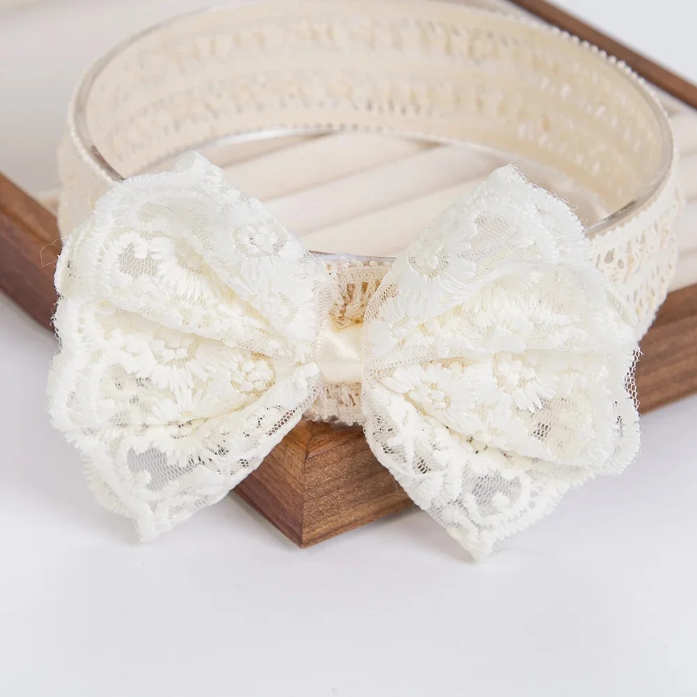 Serre-tête en dentelle crème pour bébé, pour nouveau-né, princesse, garçons et filles, large strass, perles, couvre-chef pour enfants