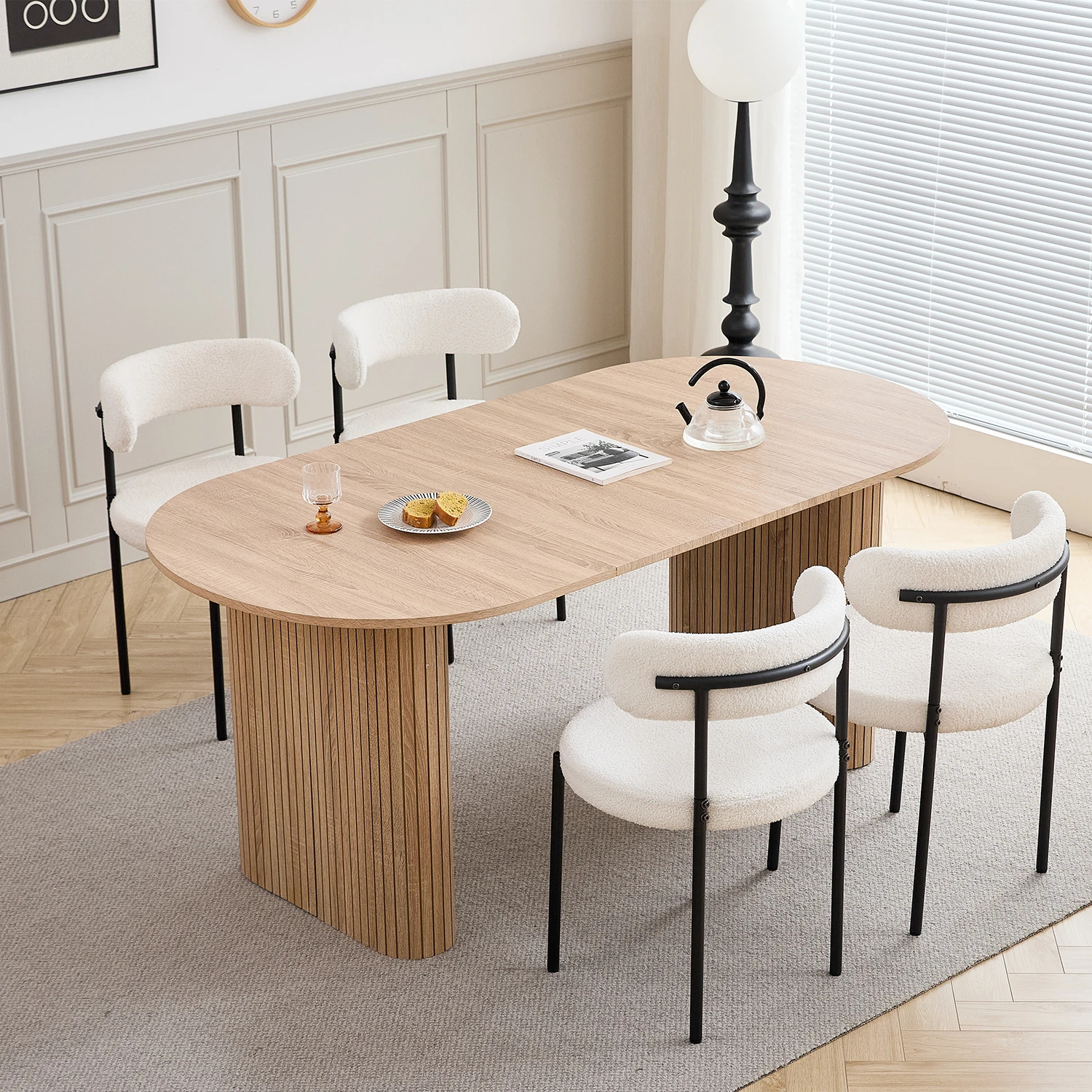 EGOONM Moderner Esstisch Ovaler Gerillter Säulenfuß Küchentisch 6-8 Sitzer Holz-Esstisch für Esszimmer – Detail 5