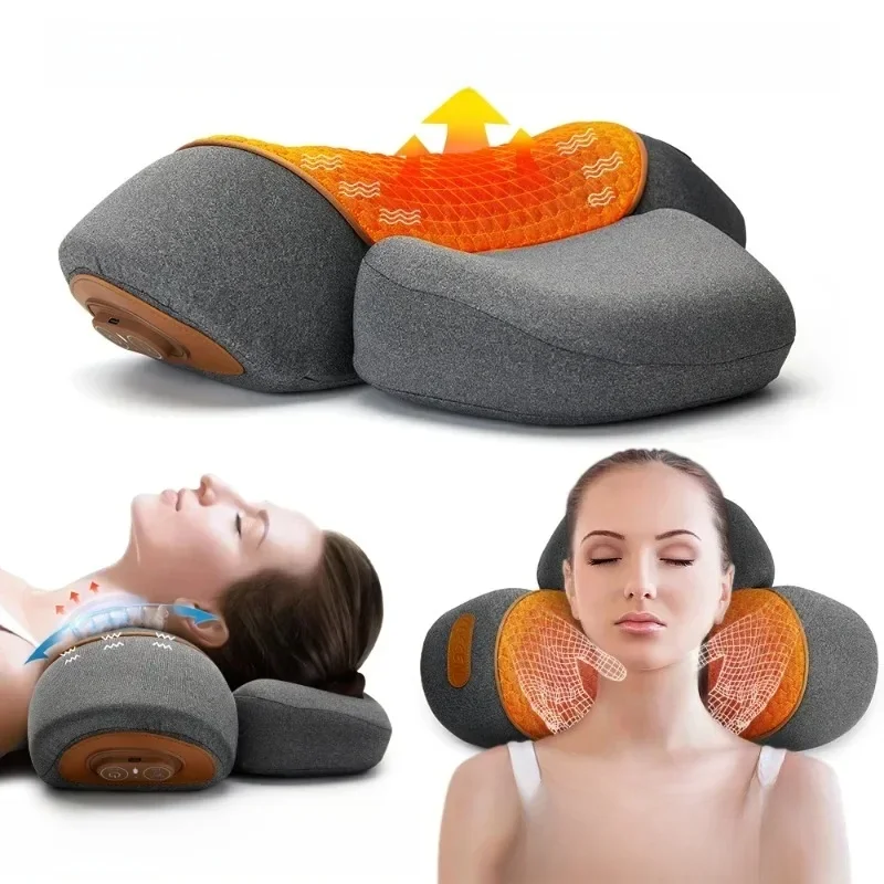 Elektrische nekmassager Cervicaal kussen Heet kompres Nek Stretch Verwarming Trillingen Nek Schouder Massagekussen Rugtractie - afbeelding 2