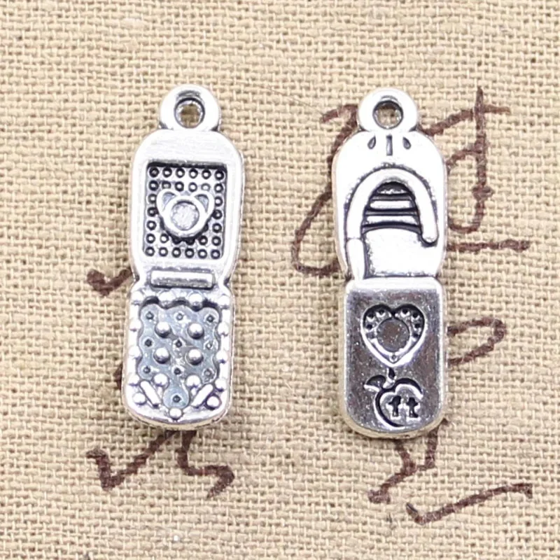 15 sztuk Charms telefon komórkowy telefon komórkowy 27x8mm antyczne srebro kolorowe platerowane wisiorki dokonywanie DIY Handmade tybetański biżuteria w kolorze srebrnym — zdjęcie 2