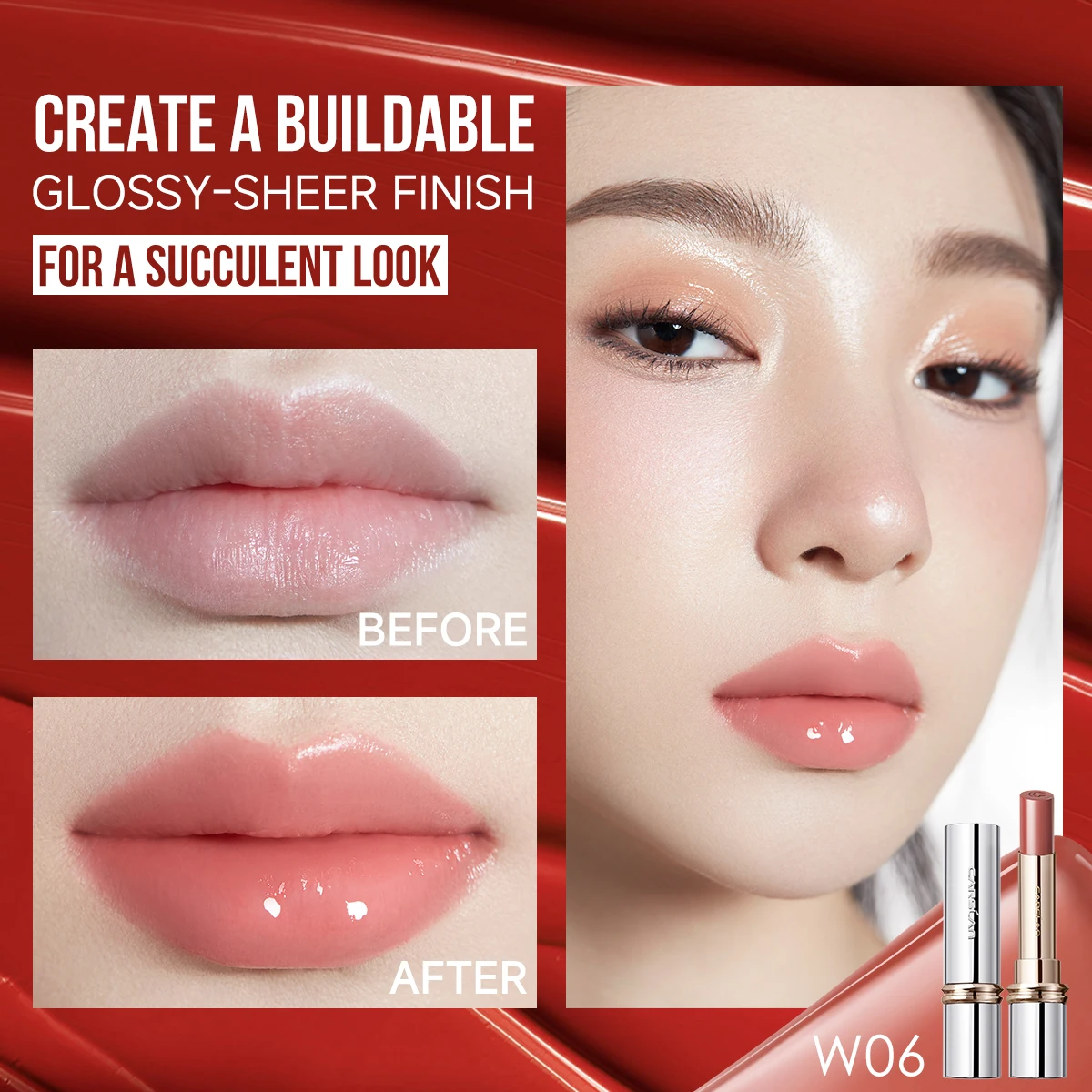 CARSLAN Flood Kissed Lipstick 12H Moisturizing Non Sticky Watery Plumping Lipsticks Women Cosmetics Makeup
