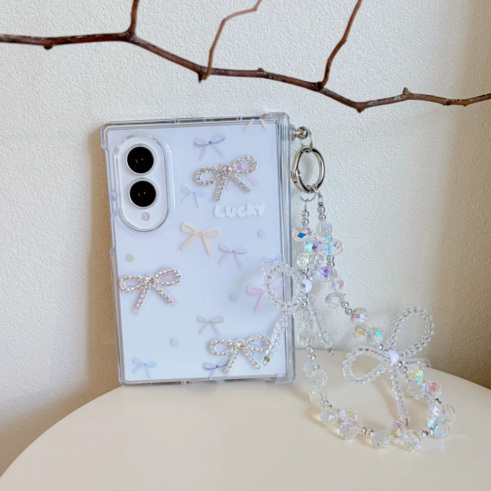 New Korea Ins 3D Rhinestone Bow Glitter Phone Case for Samsung Galaxy Z Fold 8, Z Fold 8 Ultra Sweet Shockproof Protective Cover