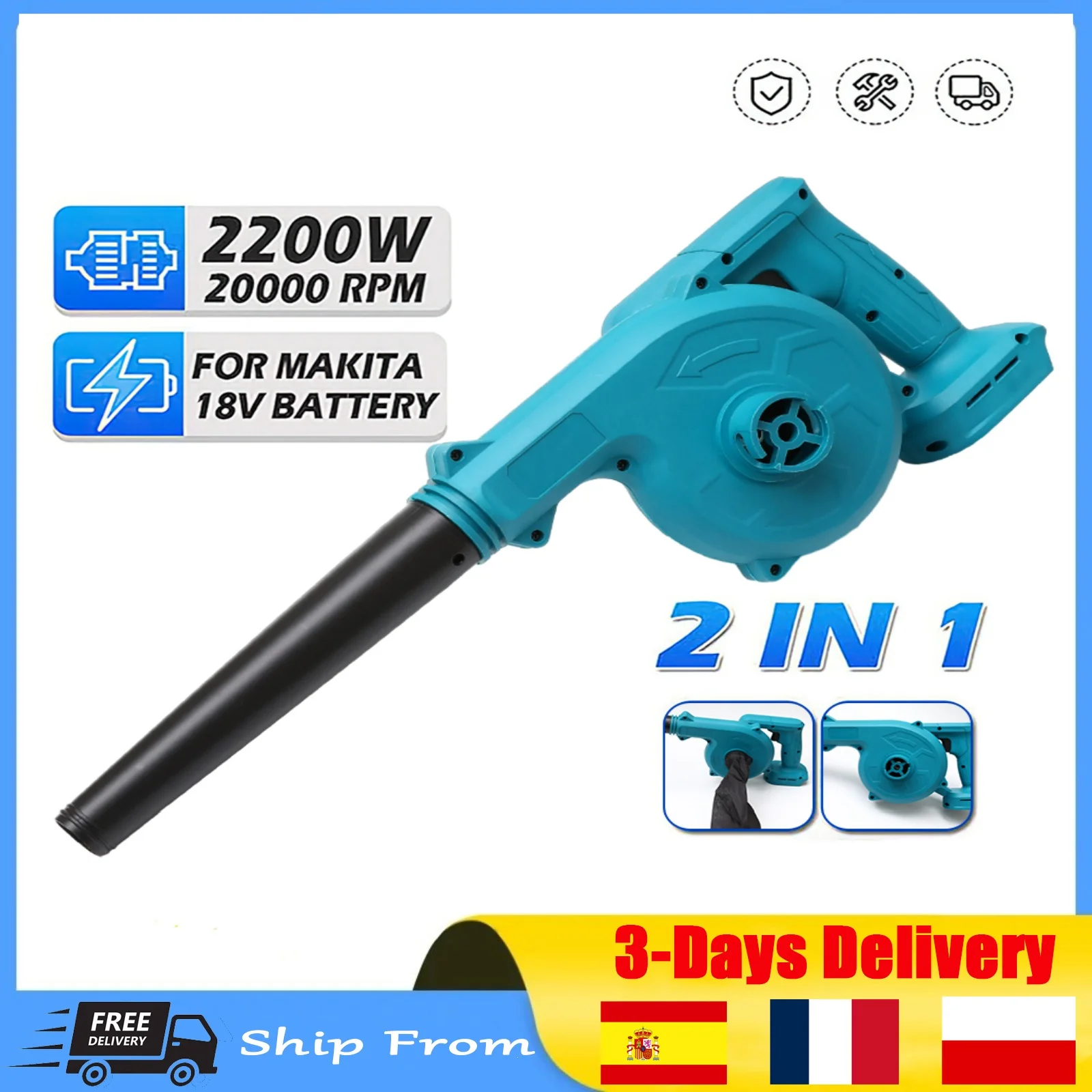2200W Cordless Electric Air Blower & Suction Leaf Computer Dust Cleaner Collector utensili elettrici
