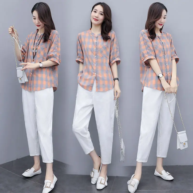 Skirts Womens 2022 Two Piece Set Linen Blend Cropped Women Shirt Draped Skirt Autumn Fashion Casual Dress Sets Summer spring new