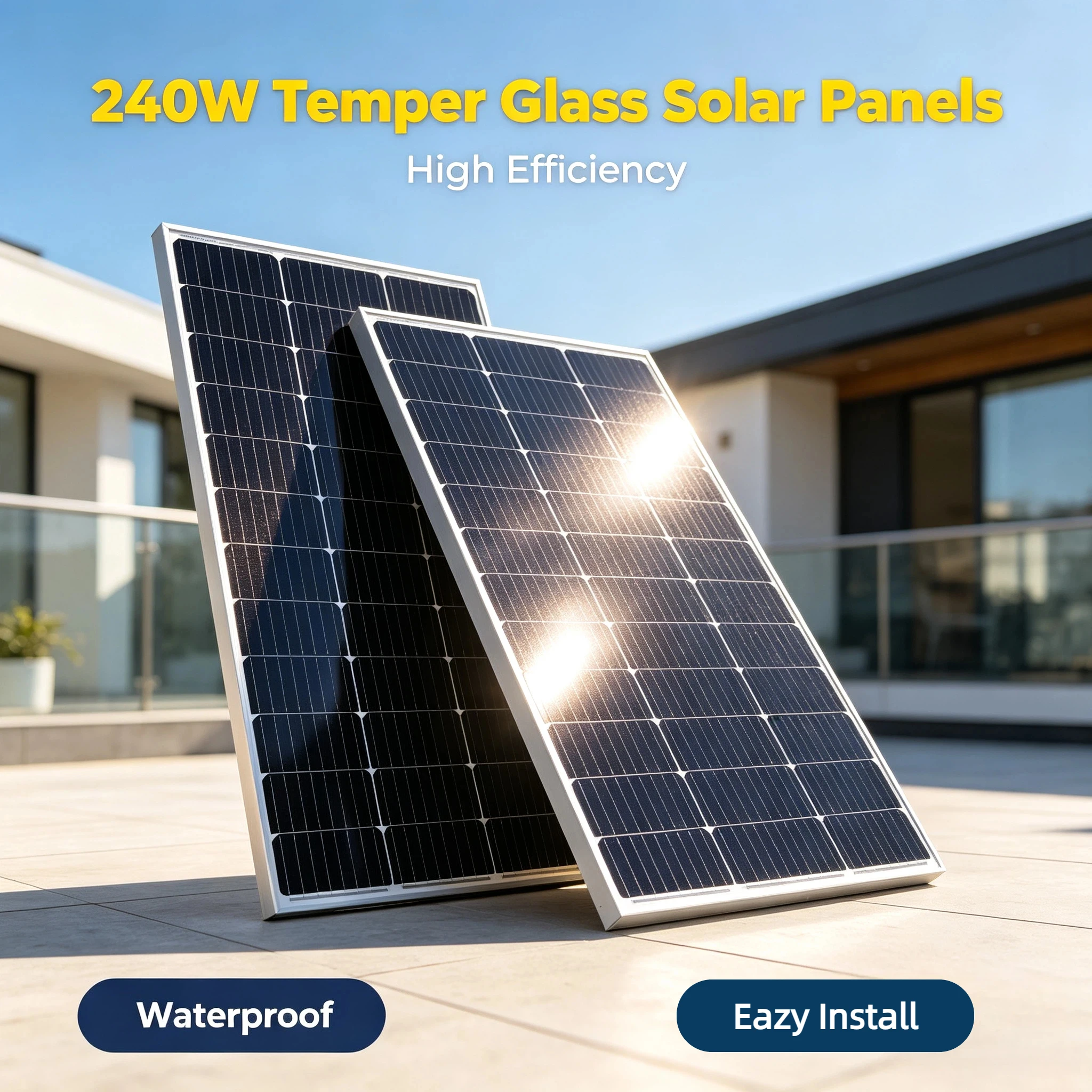 240W (2 Stück à 120W) Solarpanel aus gehärtetem Glas, hocheffizientes Photovoltaikpanel, wasserdicht und langlebig, ideal für 12V/24V-Batterieladegeräte, Wohnmobile, Boote, Dächer, Camping.