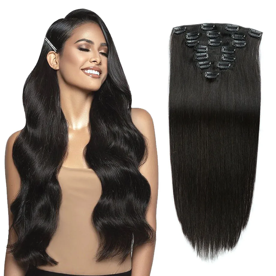 

120g 8Pcs Clip In Hair Extensions Full Head Real Human Hair Extensions For Women Remy Human Hair Clip in Extensions Soft Natural