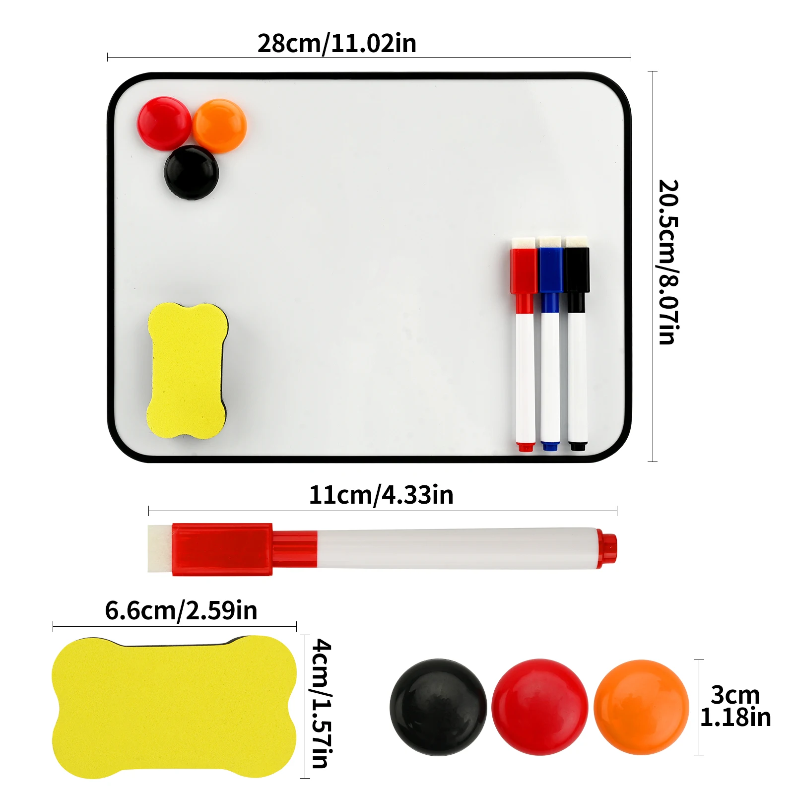 Dry Erase Whiteboard, A4 Double Sided White Board with Dry Erase Pens,Magnets and Eraser for Children or School, Home,Office Use