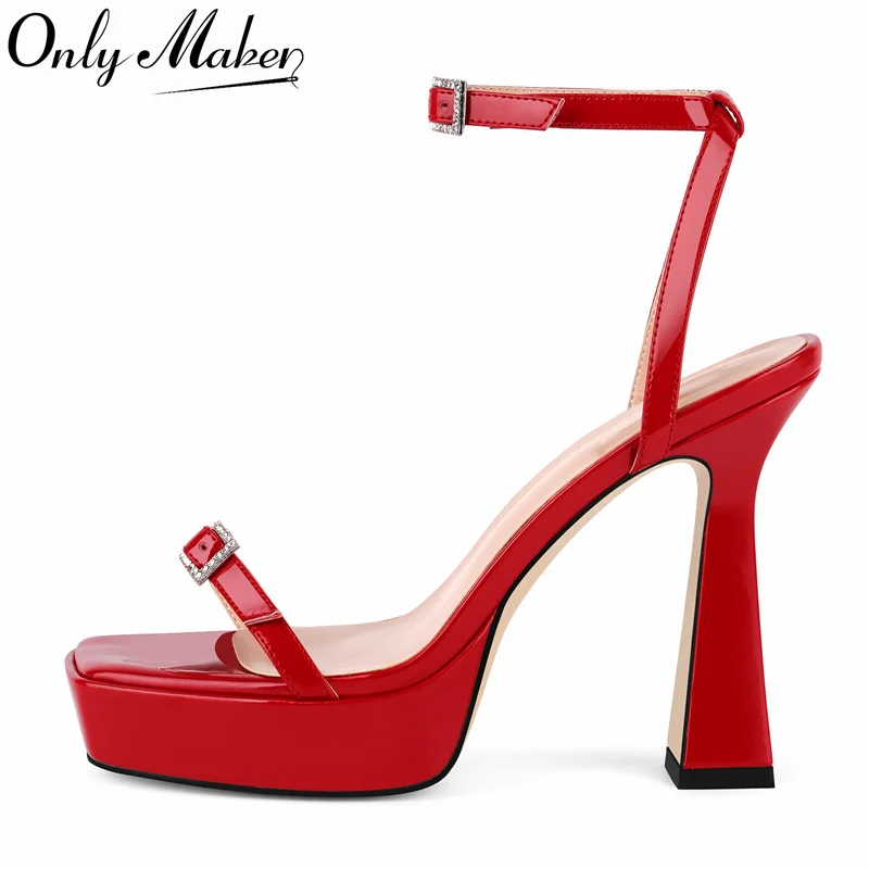 

Onlymaker Women Platform Square Toe Thin Heel Sandals High Heels Buckle Strap Stiletto Sandals