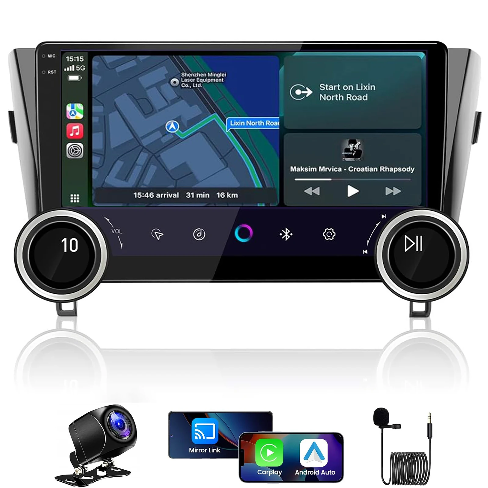

10 Inch Dual Knobs Android 13 Car Stereo Radio for【Nissan Qashqai 2014 2015】with Wireless Carplay Android Auto GPS Navigation BT