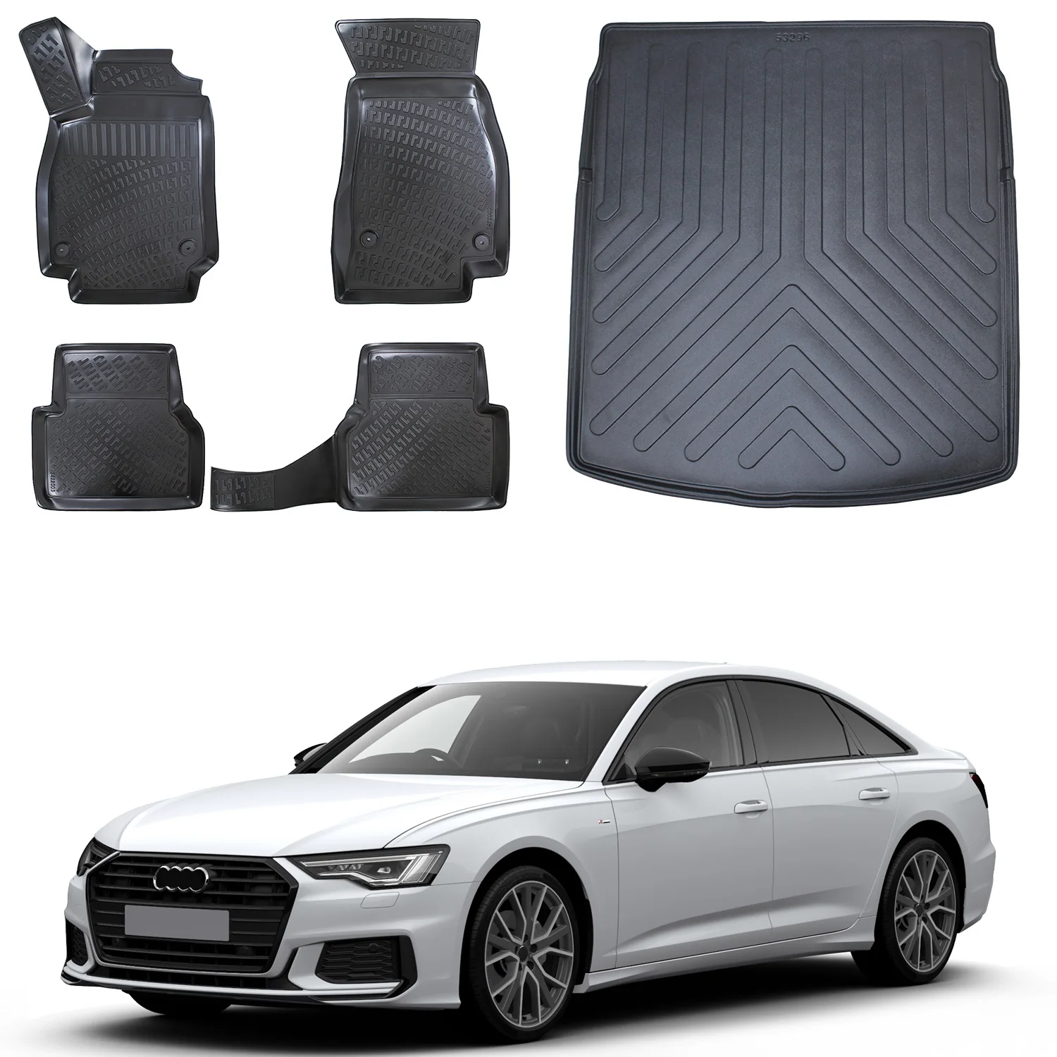 Floor Mats + Cargo Trunk Liner Fits Audi A6 C8 2018-2024 Set - All Weather Maximum Coverage - Water Resistance