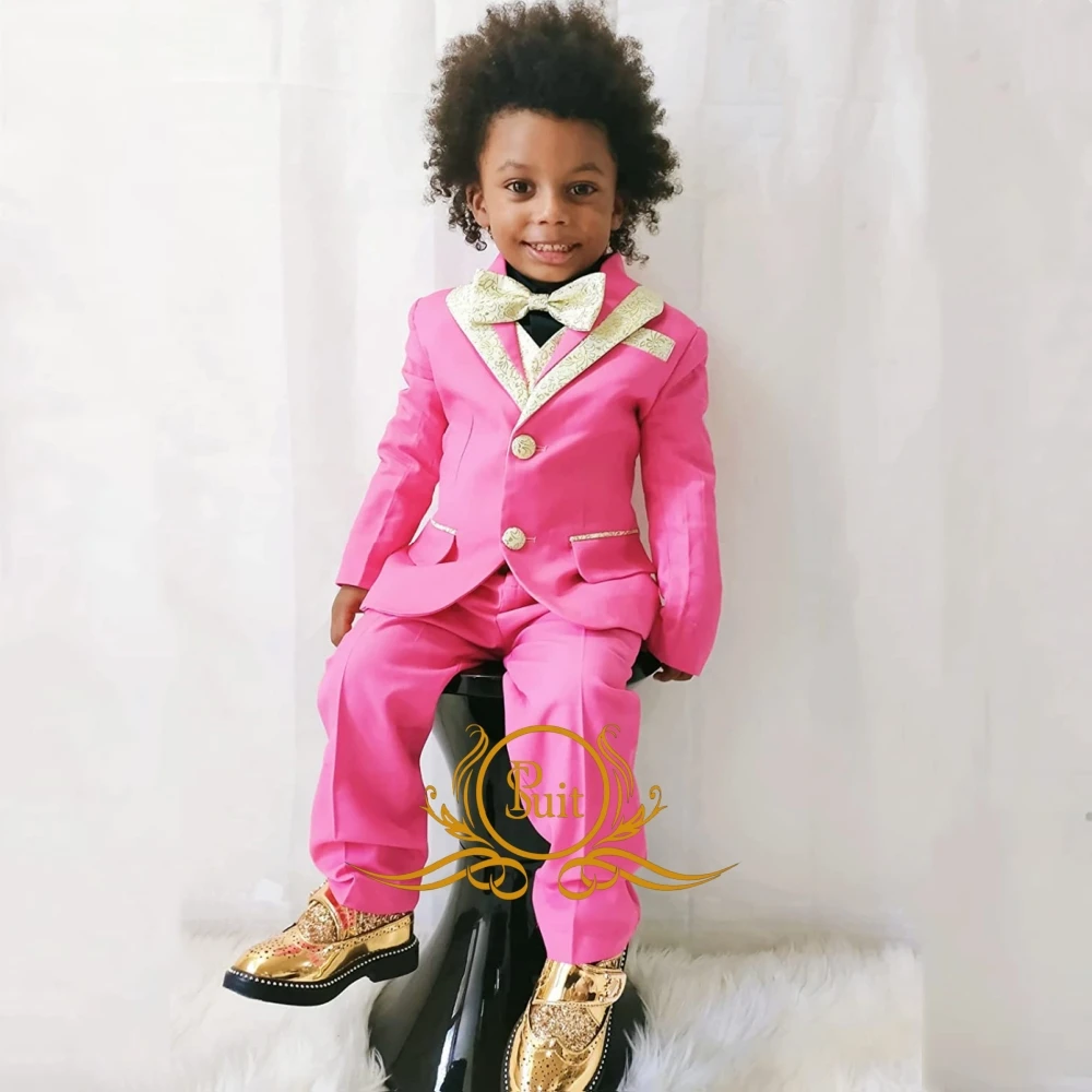 Fashion Boy Suit Slim Fit Jacket Pants Vest 3 Pieces Set Wedding Party Kids Tuxedo Formal Child Blazer Clothes