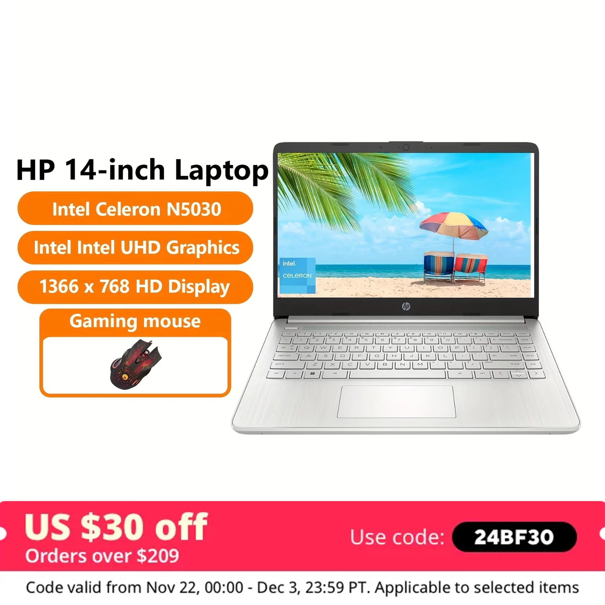 HP 14" Business Laptop,Intel Pentium N5030,32GB RAM,1TB SSD,Intel UHD Graphics,Windows 11,Silver,with Gaming Mouse