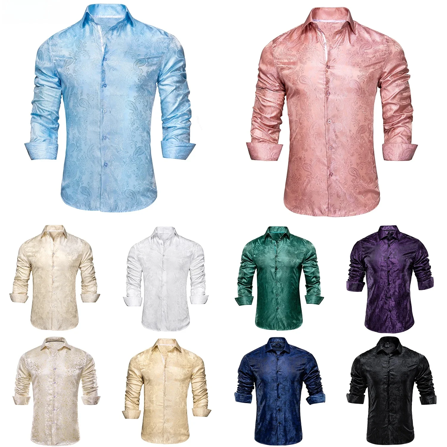 Chemise Homme Jacquard Paisley Bleu Clair à Manches Longues et Col Revers – Idéale pour Mariage, Bureau, Respirante et de Qualité Supérieure