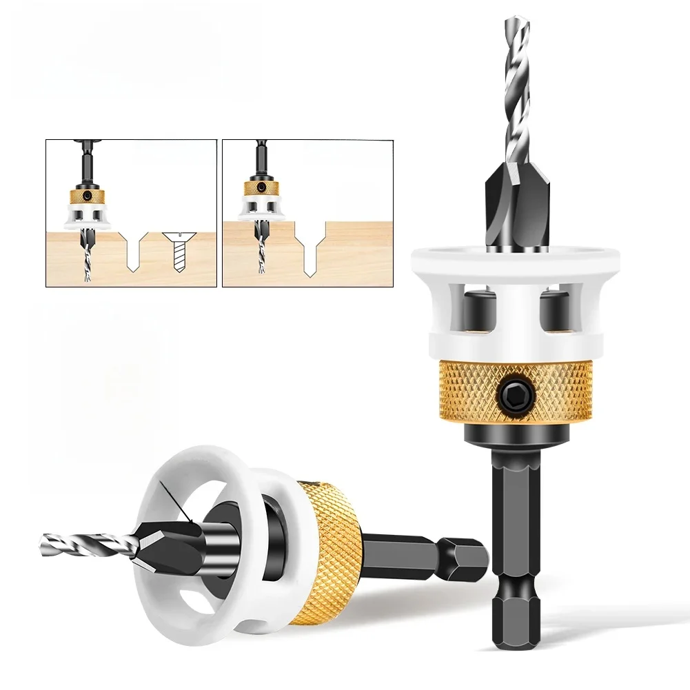 Limite de travail du bois, perceuse à fraise à quatre bords, perceuse à cône en alliage, profondeur réglable, foret étagé, vis, foret à fraise