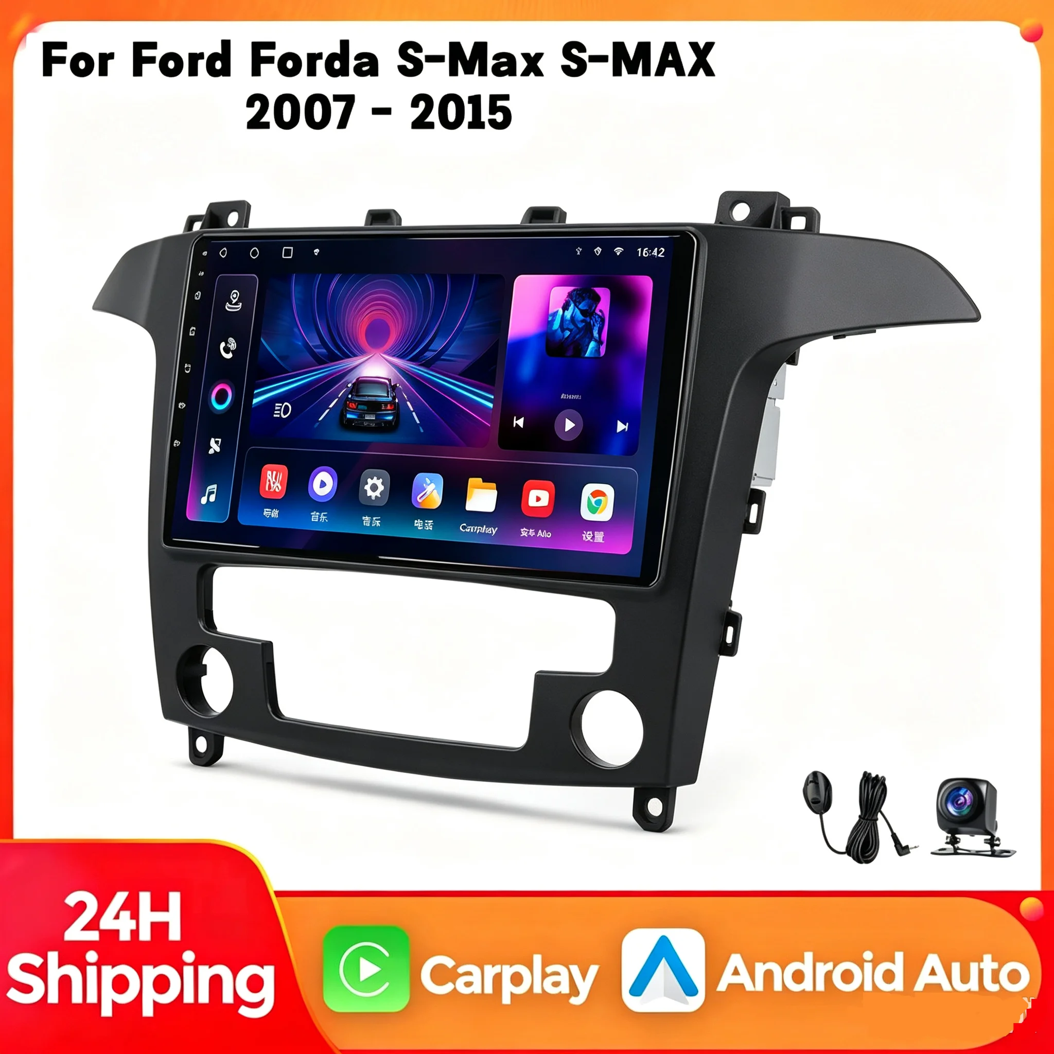 Nowy samochodowy odtwarzacz radiowy z systemem Android, przeznaczony do Forda S-Max (roczniki 2007–2015), wyposażony w Carplay, 4G, Wi-Fi, GPS, RDS, odtwarzacz DVD i procesor DSP.