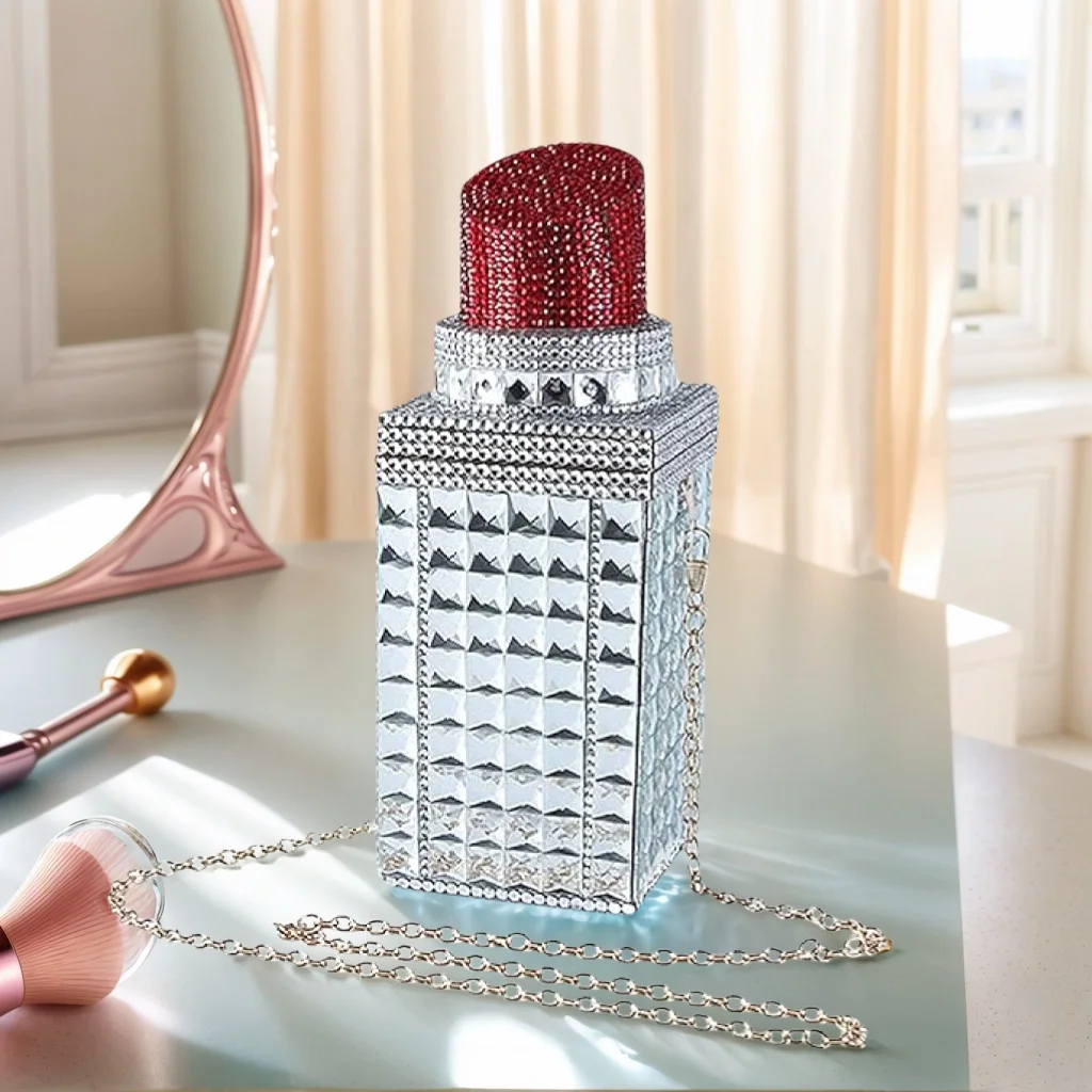 

Женская акриловая помада-цепочка, кошелек через плечо, новинка, вечерний клатч со стразами, сумочка для выпускного вечера с кристаллами