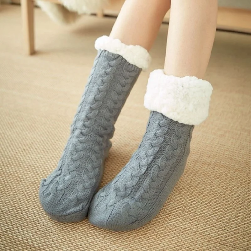 Full fleece socks 10 times warmer, Paddy grip bottom slippers for women, short fluffy