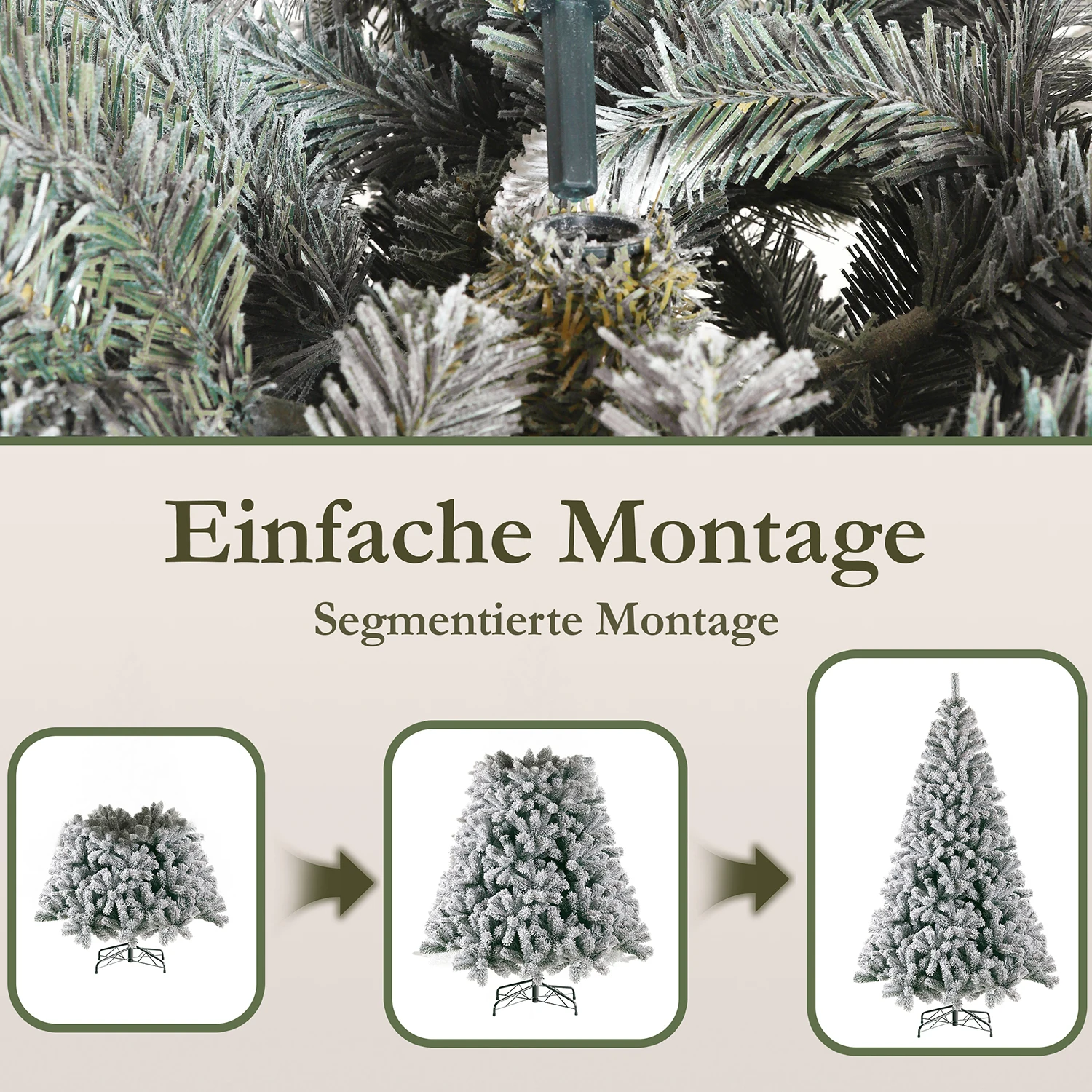 180/210 cm weißer Schnee, künstlicher Weihnachtsbaum aus PVC mit Metallständer, 1006/1298 Spitzen, faltbarer Baum und Party-Dekoration für drinnen und draußen – Detail 5