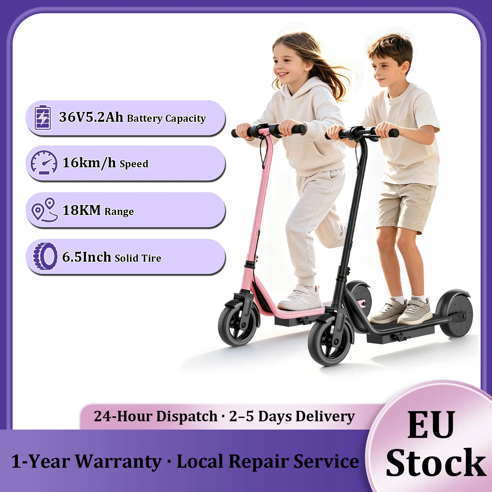 ATSANT P65, monopattino elettrico per bambini dai 6 ai 12 anni, pieghevole, con ruote da 6,5 pollici, ideale per bambini e bambine, dotato di batteria da 36 V e 5,2 Ah, con un'autonomia di 18 km.