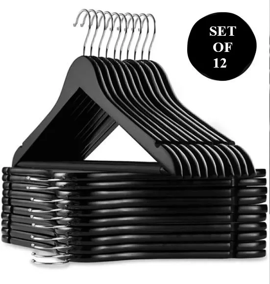 

12 Pieces Wooden Look A Quality Plastic Clothes Hangers Black BBB21
