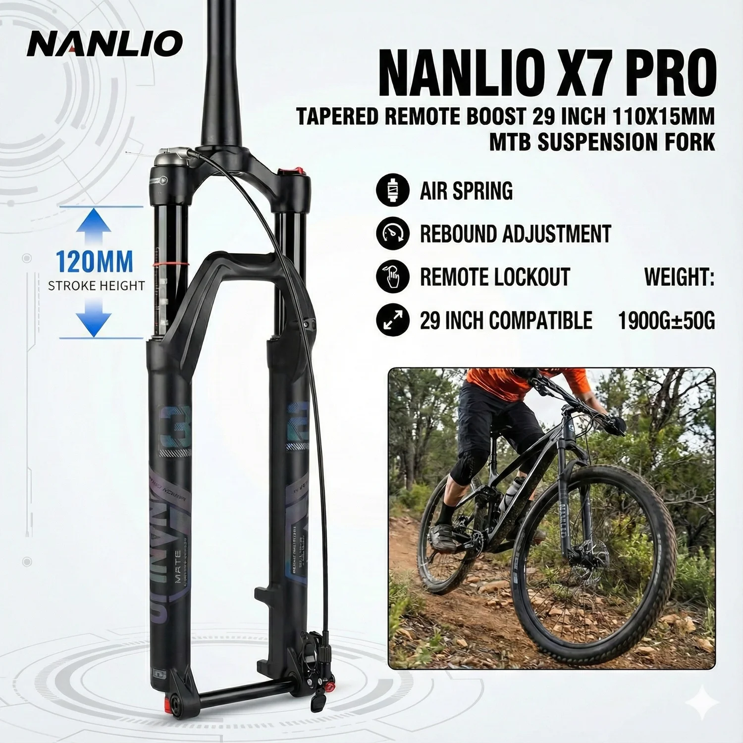 

NANLIO X7 PRO Mountain Bike Suspension Forks 26 27.5 29 Inch Air Fork MTB Oil Gas Damper Rebound Adjustment Manual Remote Lock