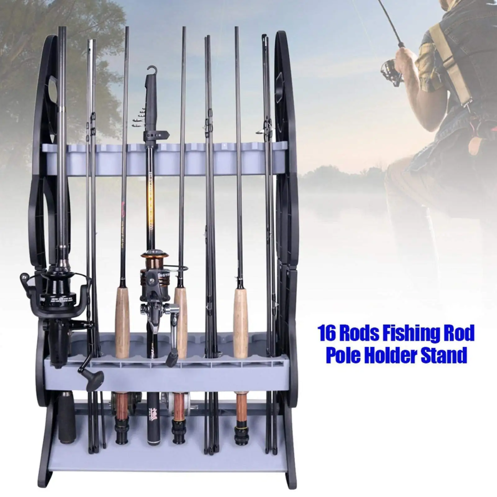 

Fishing Rod Storage Rack 16 Slot Portable Removable Rod Display Stand Fish Shape Fishing Pole Stand Fishing Tool Accessories