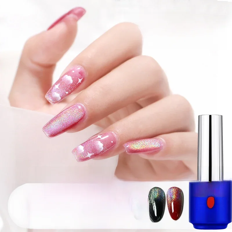 Laser arc-en-ciel yeux de chat ongles Gel scintillant Match fond couleur vernis magnétique laque longue durée pour manucure des ongles