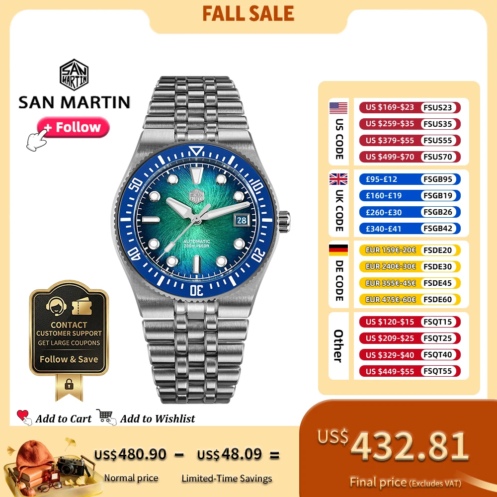 San Martin SN0148 40mm Integrated Bracelet Diver Watch Enamel Dial Premium Miyota 9015 Automatic Mechanical Men Wristwatch 200m