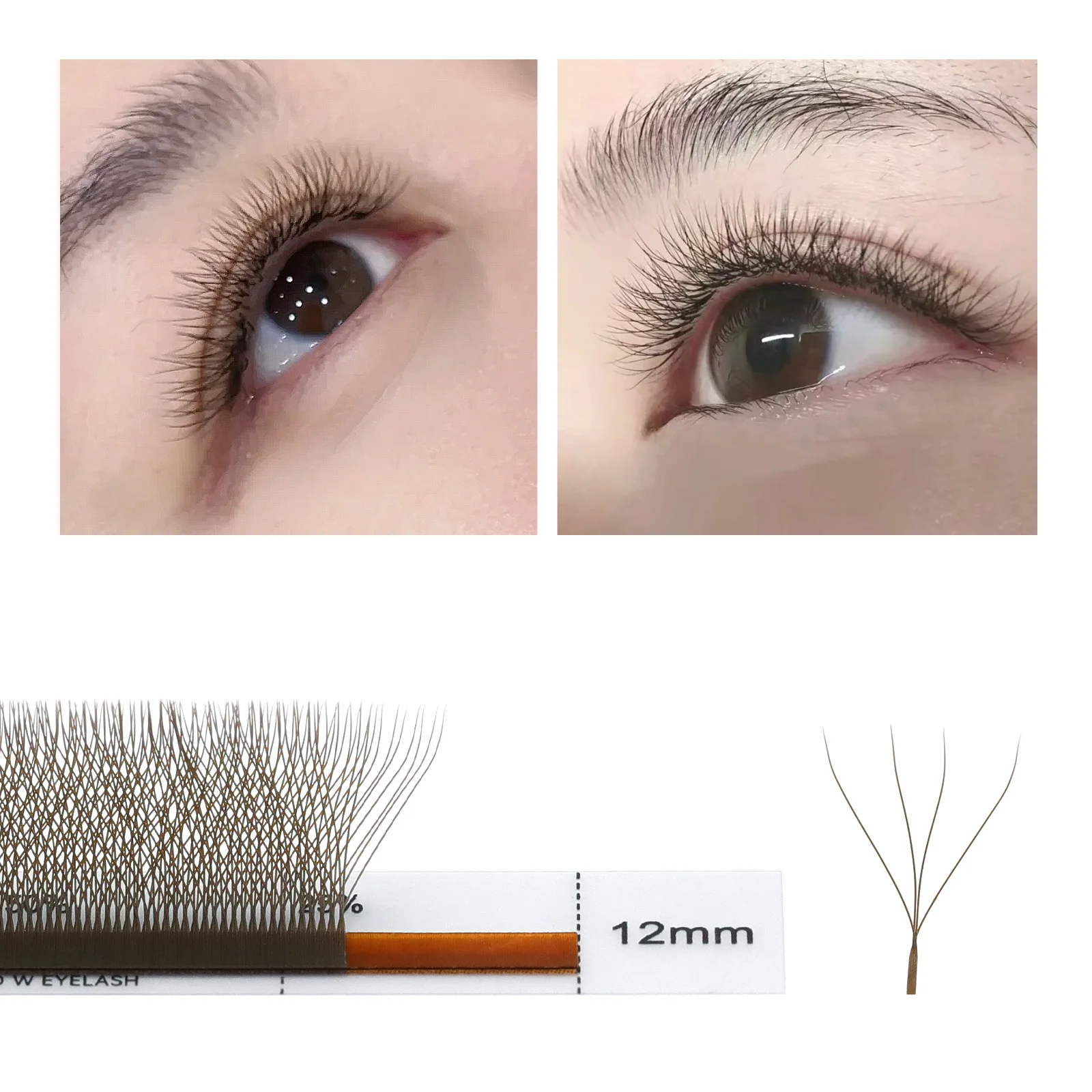 NAGARAKU Braun Dunkelbraun 3D/4D/5D W-Form Handgewebte Vorgefertigte Fächer-Wimpernverlängerungen Volle Wimpern Natürlich Weich Leicht Matt Dicht – Detail 8