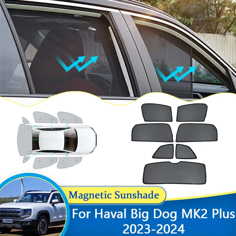 

Для Haval Big Dog MK2 Plus Dargo X 2023 2024 Магнитный солнцезащитный козырек, занавеска на переднее лобовое стекло, козырек на заднее окно, защита от солнца