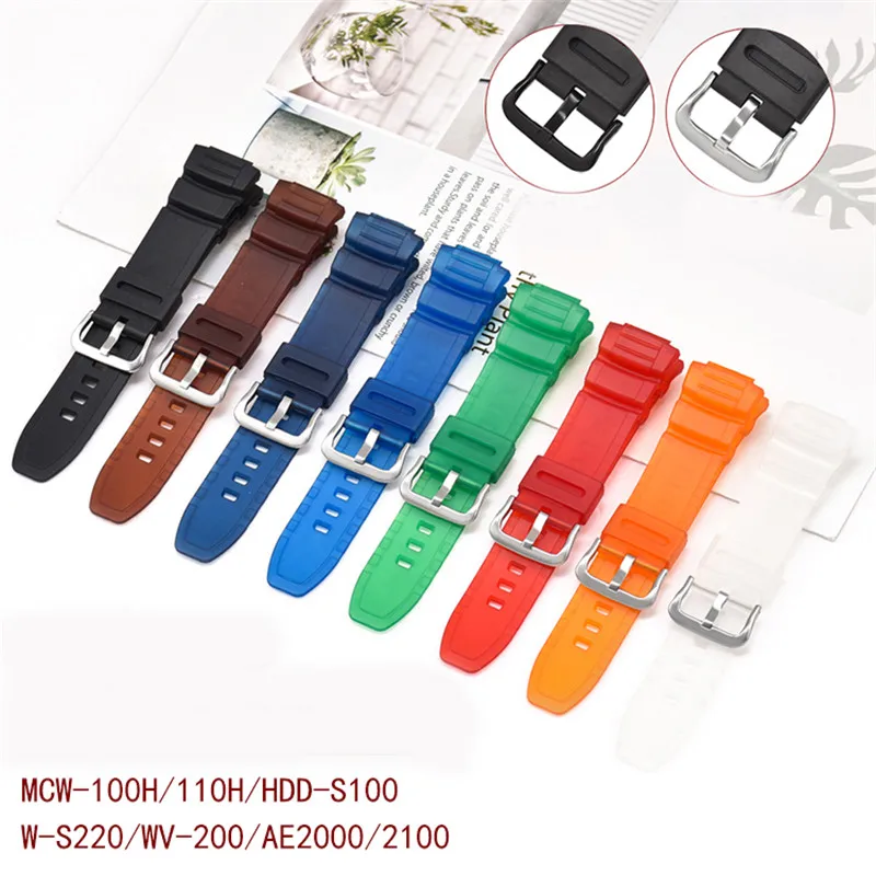 Resin Strap For Casio MCW-100H/110H/W-S220/HDD-S100 WV-200/AE-2000/2100 16mm Sports Waterproof Watch Accessories