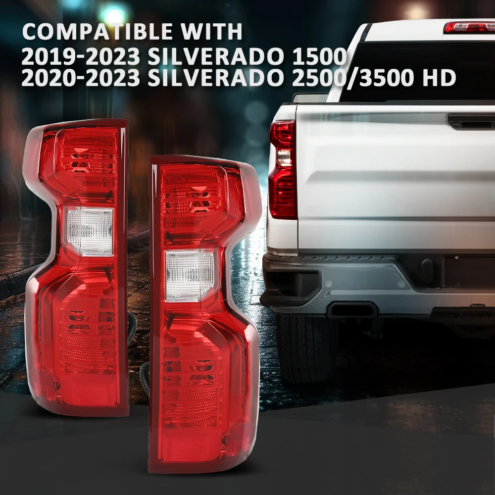 

2Pcs Car Rear Tail Light Brake Lamps Fit for Chevy Silverado1500 2500Hd 3500Hd 2019 2020 2021 Chrome/Red Clear 84554656 84554657